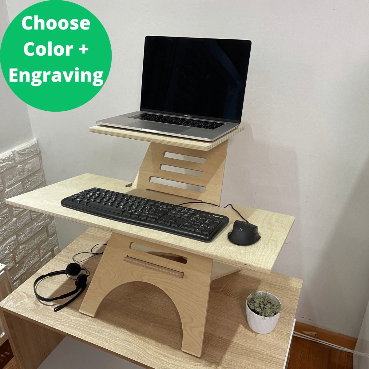 Standing height adjustable desk converter sit stand up office compute riser dual monitor laptop keyboard small White Gray