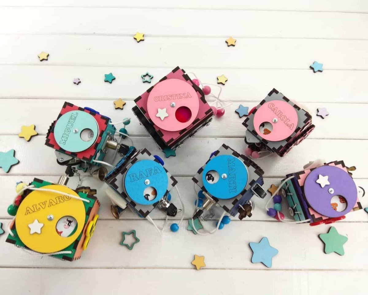 Toddler Busy cube Baby Montessori board gift Ages 1 3 Kids personalized sensory fidget toy Gray Pink Blue Mint Green Rainbow