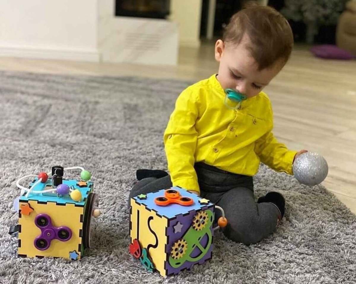 Toddler Busy cube Baby Montessori board gift Ages 1 3 Kids personalized sensory fidget toy Gray Pink Blue Mint Green Rainbow
