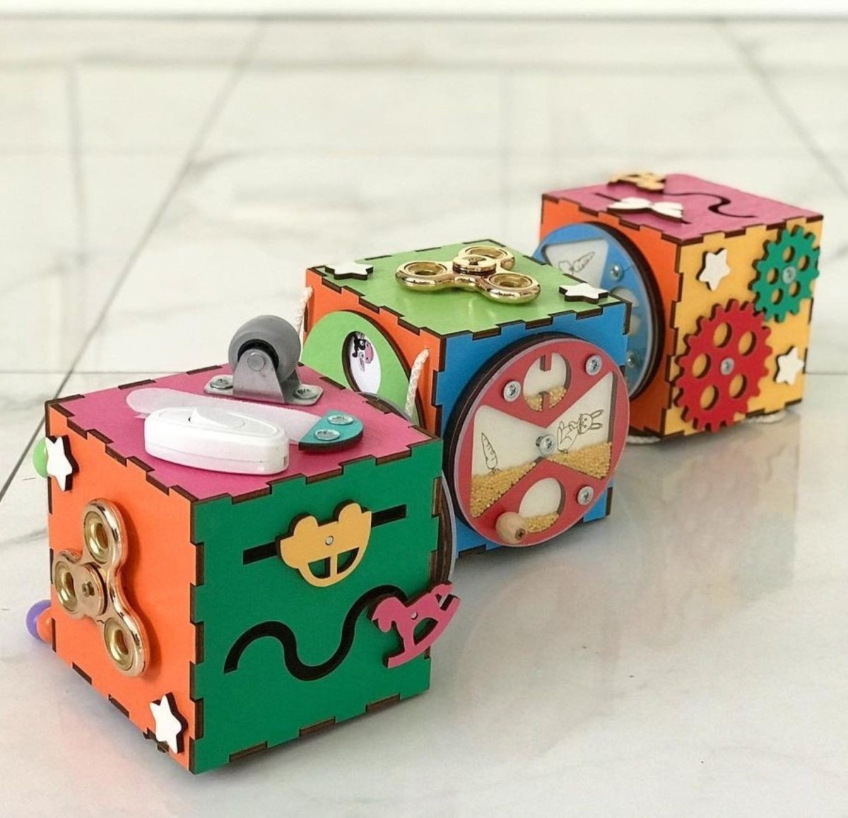 Toddler Busy cube Baby Montessori board gift Ages 1 3 Kids personalized sensory fidget toy Gray Pink Blue Mint Green Rainbow