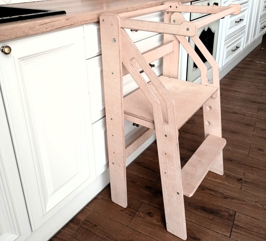 Waldorf-style foldable learning stool for baby kitchen