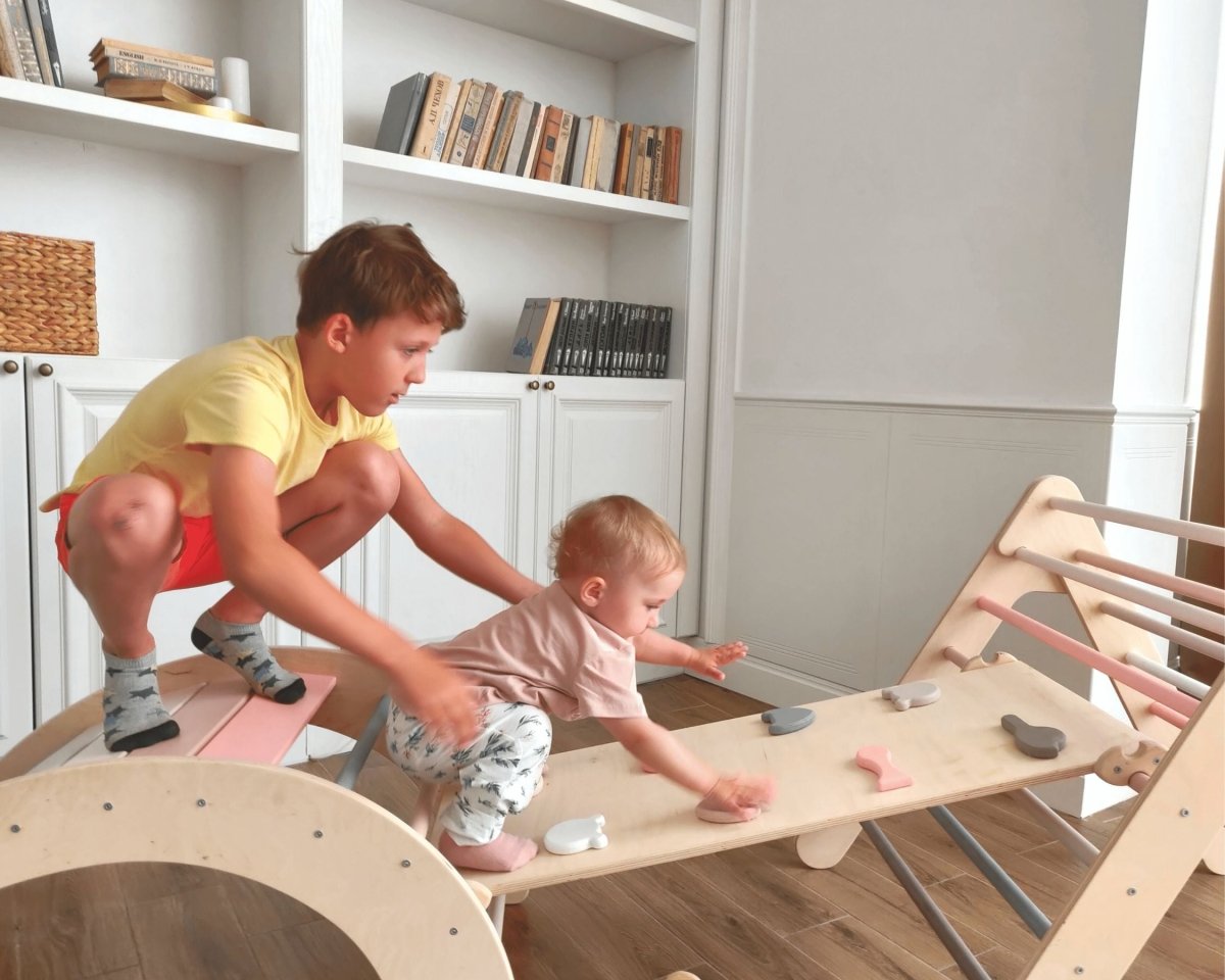 Indoor jungle gym for kids made of natural wood