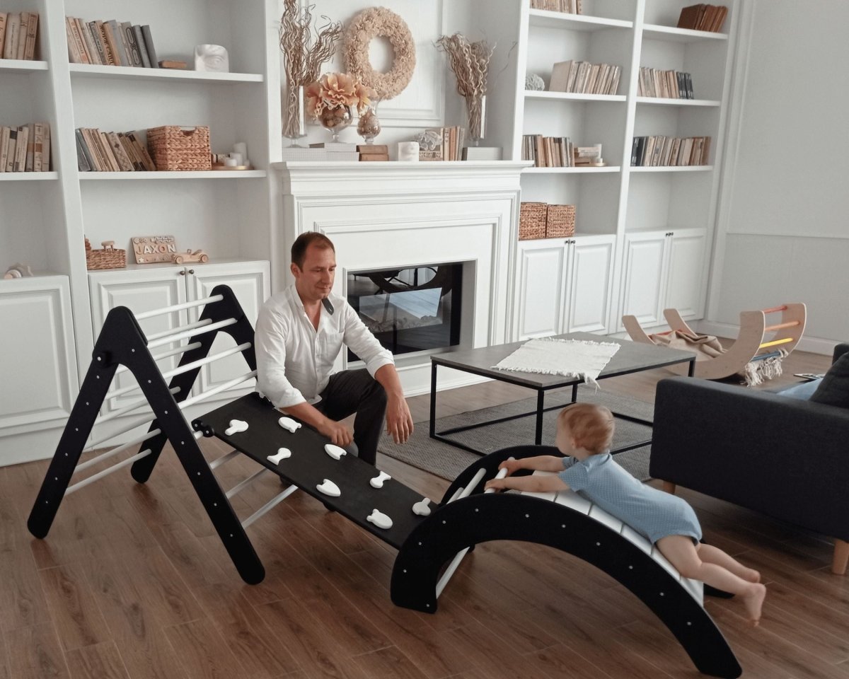 Birch wood Montessori play set with climbing elements