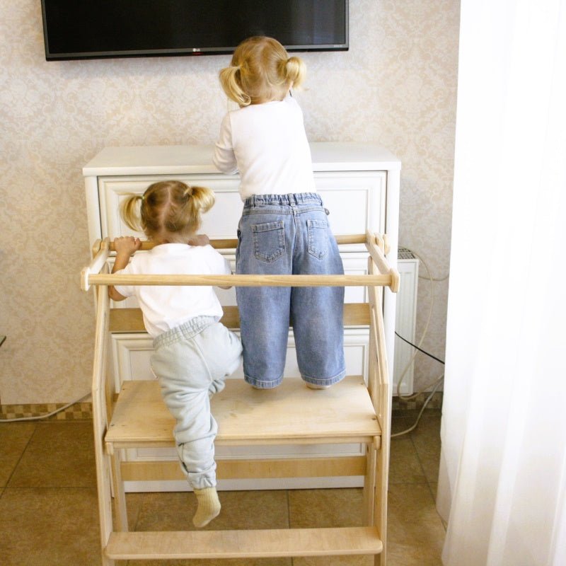 Two-child Montessori kitchen helper for family routines