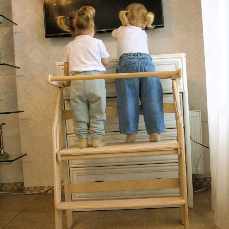 Twins Toddler Chair Double Learning Montessori Tower Foldable Kitchen Baby Furniture Wooden Kids Step Stool Observation Tower