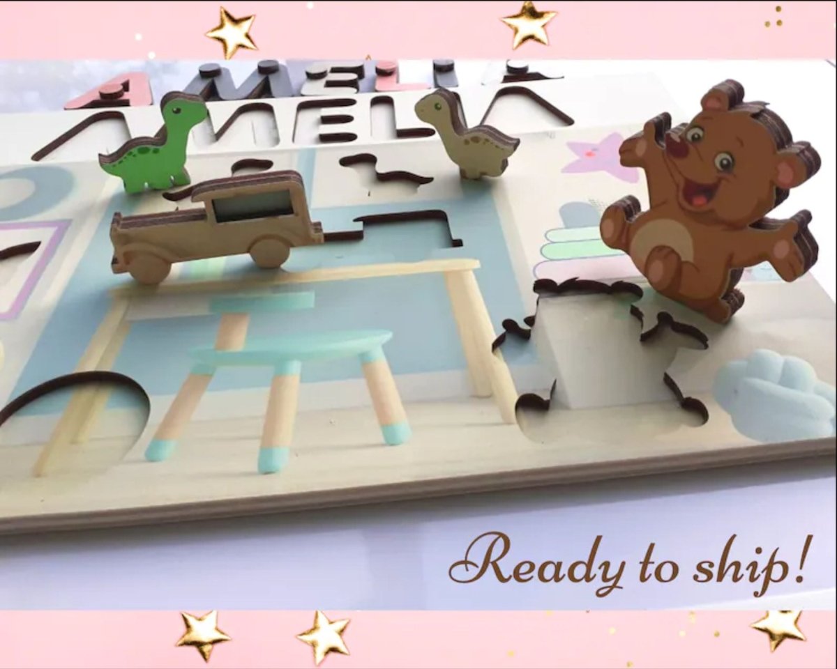 Unique Girl Gift Baptism 1 3 Goddaughter Granddaughter Niece Personalized Toddler Name Puzzle Baby Busy Board Pink White