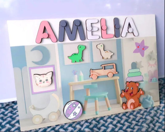 Unique Girl Gift Baptism 1 3 Goddaughter Granddaughter Niece Personalized Toddler Name Puzzle Baby Busy Board Pink White