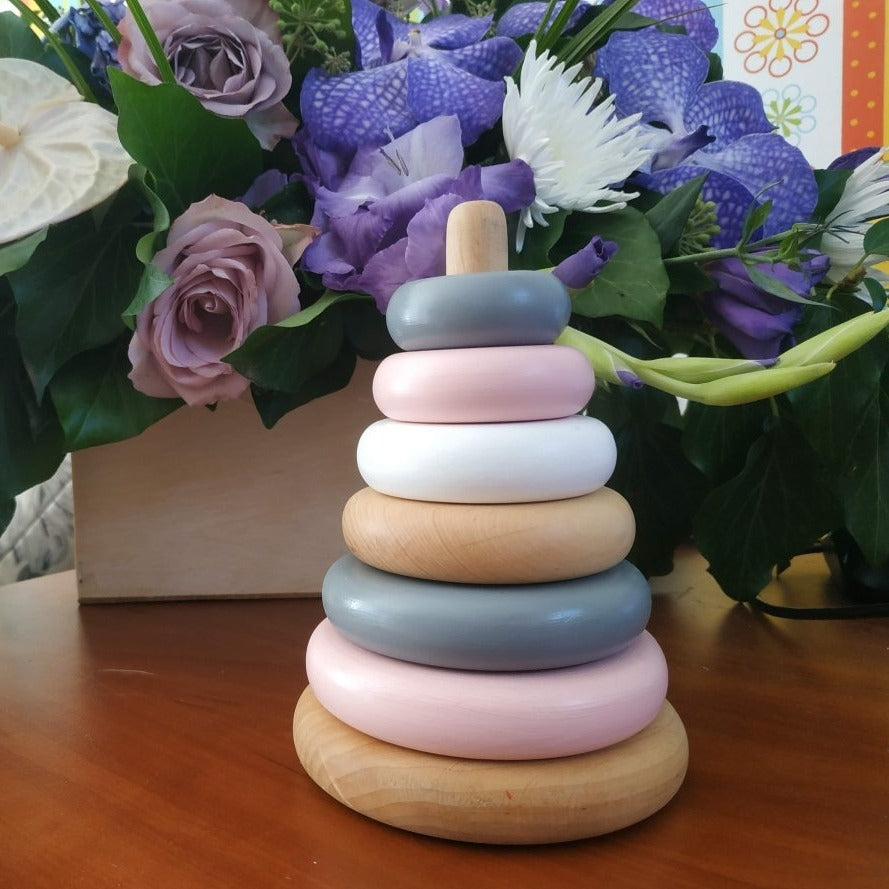 Wooden Toddler Montessori Baby Toys, Pyramid Stacking Rings