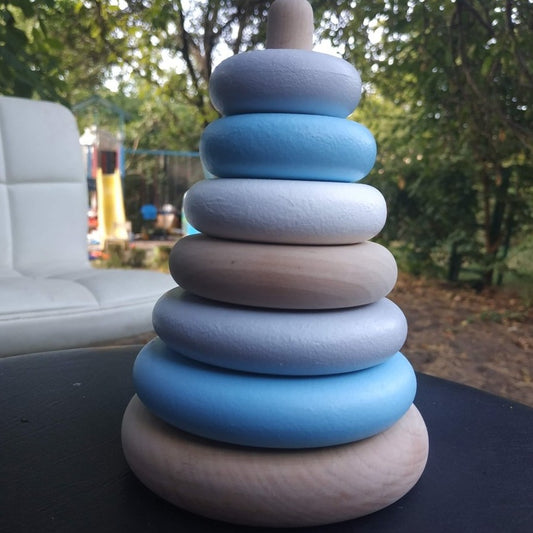 Wooden Toddler Montessori Baby Toys, Pyramid Stacking Rings