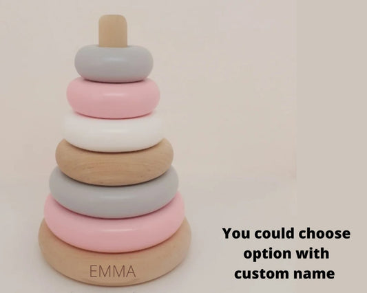 Wooden Toddler Montessori Baby Toys, Pyramid Stacking Rings