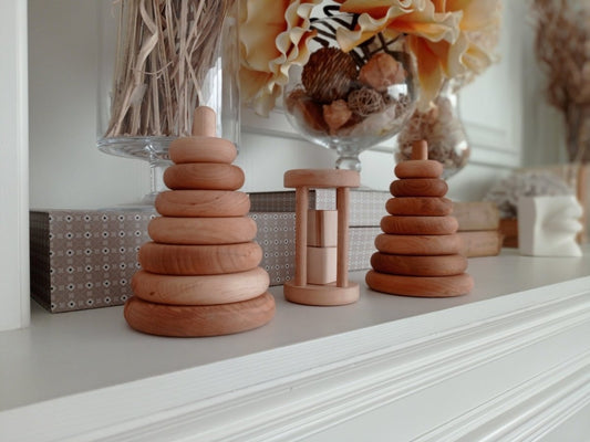 Wooden Toddler Montessori Baby Toys, Pyramid Stacking Rings