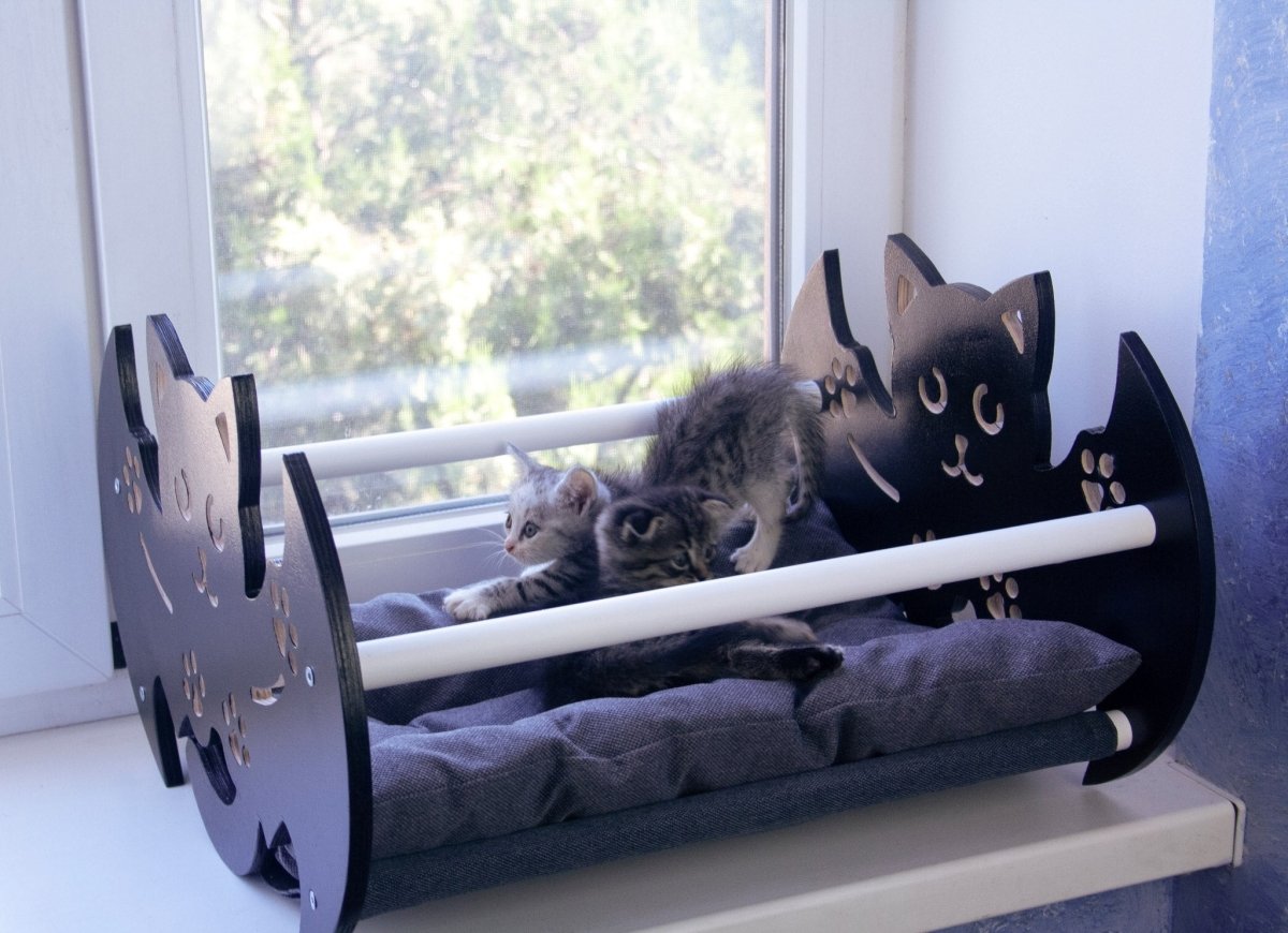 Modern Cute Wood Pet Furniture Dog Bed Hammock Stand Unique Cat Lover Gift, Large Small Animals Sofa Black, White, Gray