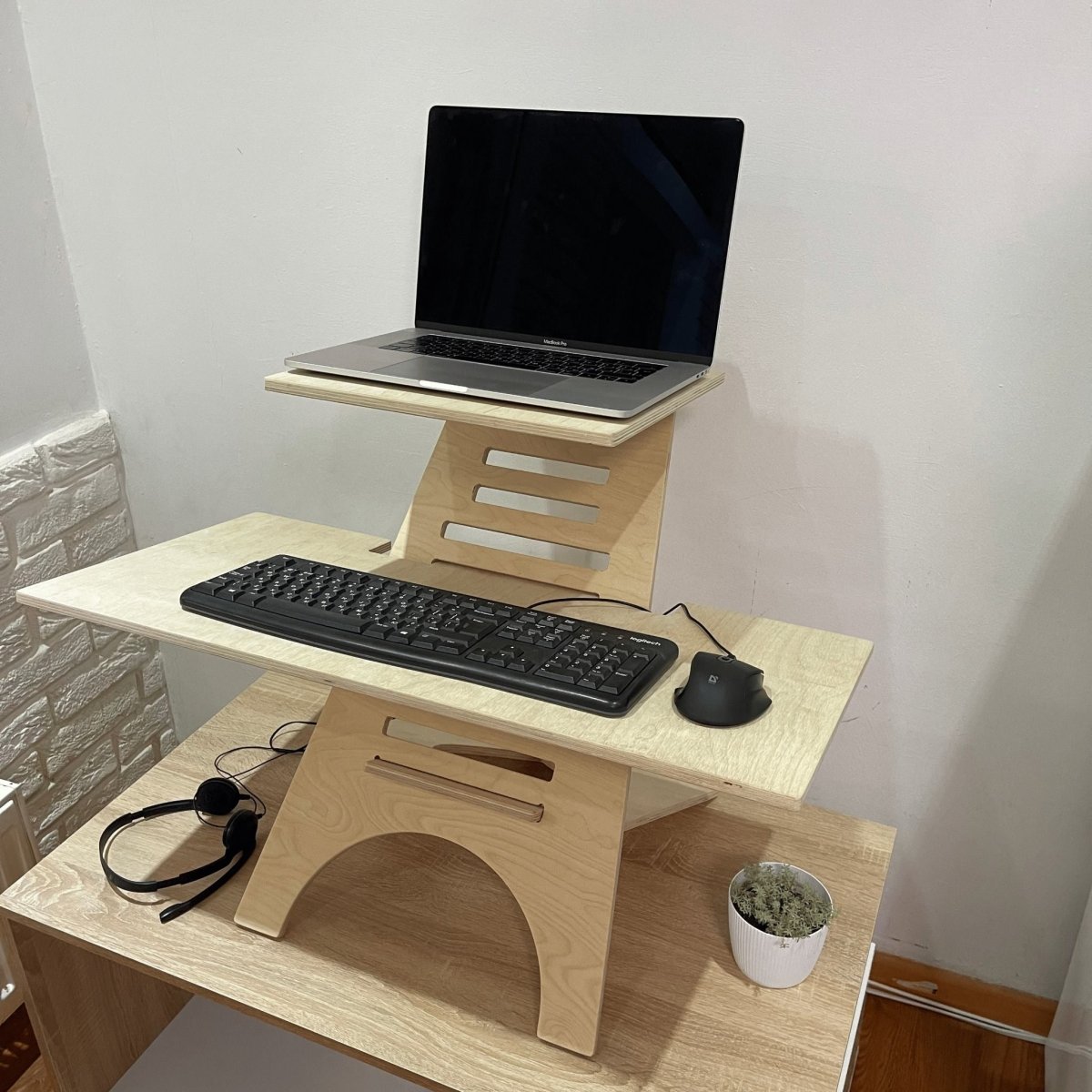 Standing height adjustable desk converter sit stand up office compute riser dual monitor laptop keyboard small White Gray