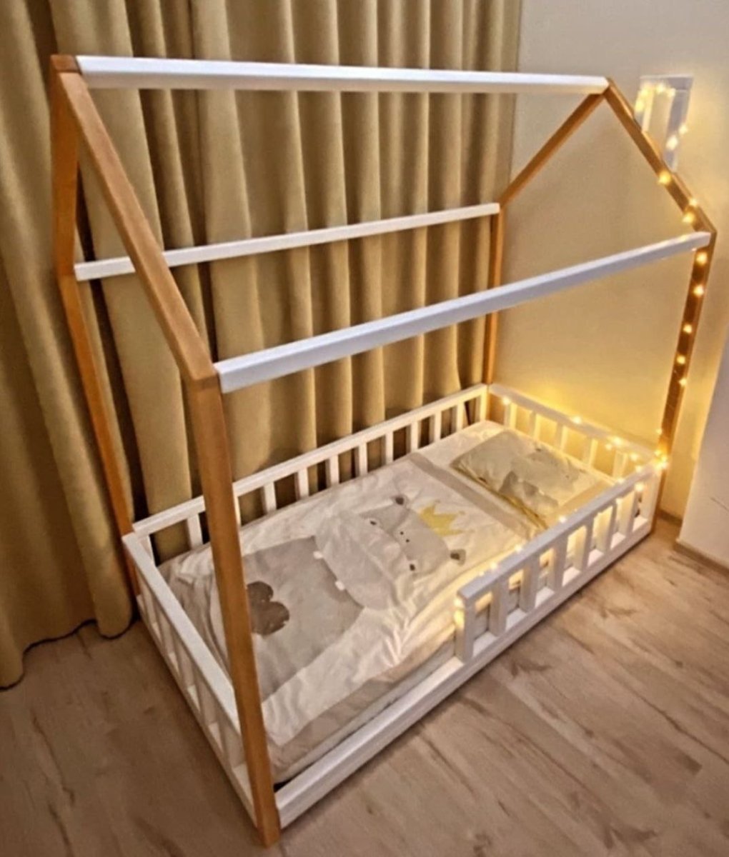 Wooden Floor Bed for Children Platform Montessori Floor Tent Bed Crib Baby Toddler and Kids twin full size with rails natural