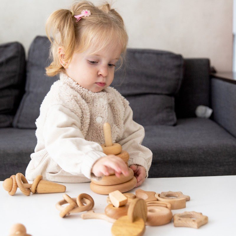 10 - piece set of natural wood Montessori inspired toys, birthday christmas baby gift 0 - 2 years