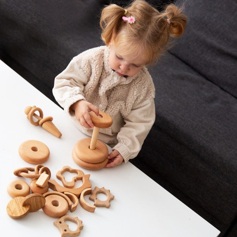 10 - piece set of natural wood Montessori inspired toys, birthday christmas baby gift 0 - 2 years