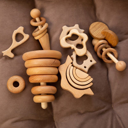 10 - piece set of natural wood Montessori inspired toys, birthday christmas baby gift 0 - 2 years