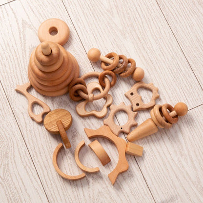 10 - piece set of natural wood Montessori inspired toys, birthday christmas baby gift 0 - 2 years