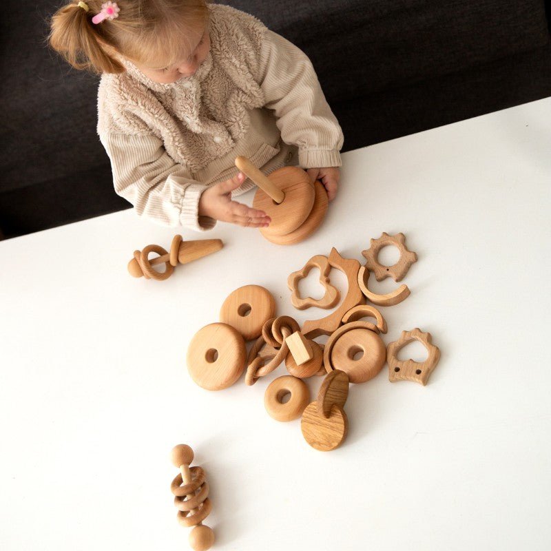 10 - piece set of natural wood Montessori inspired toys, birthday christmas baby gift 0 - 2 years