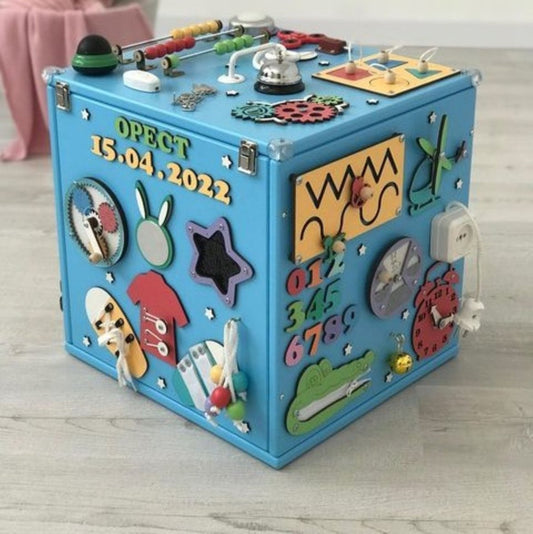 15.7" Activity Cube, Ages 1-5, Sensory Board Toy, Montessori playroom kids activities