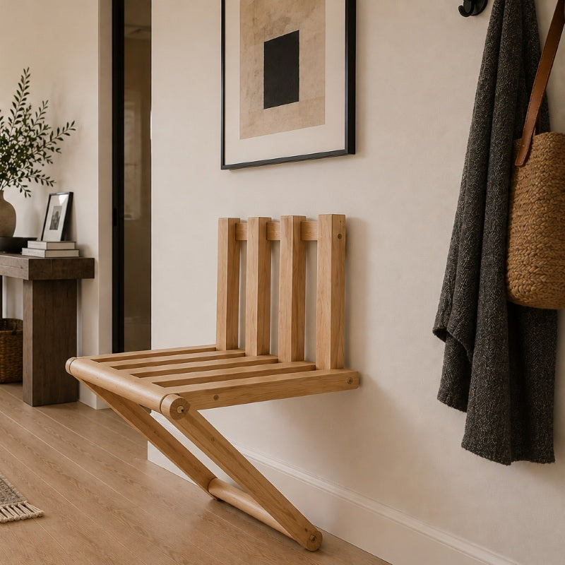 Wall Mounted Folding Chair for Entryway – Wooden Space Saving Seat