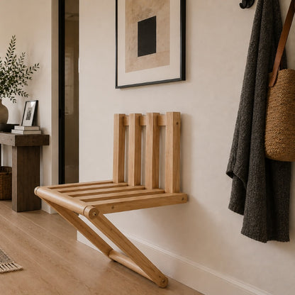 Wall Mounted Folding Chair for Entryway – Wooden Space Saving Seat