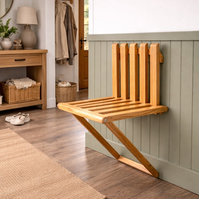 Wall Mounted Folding Chair for Entryway – Wooden Space Saving Seat
