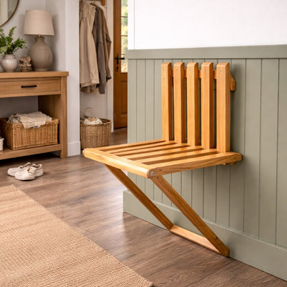 Wall Mounted Folding Chair for Entryway – Wooden Space Saving Seat