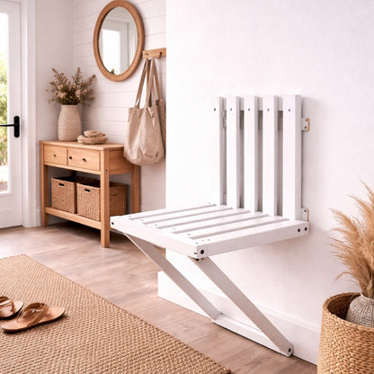 Wall Mounted Folding Chair for Entryway – Wooden Space Saving Seat