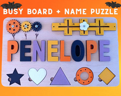 Baby first Halloween spirit gift idea, baby shower party, wooden kids personalized custom name puzzle, toddler boy girl