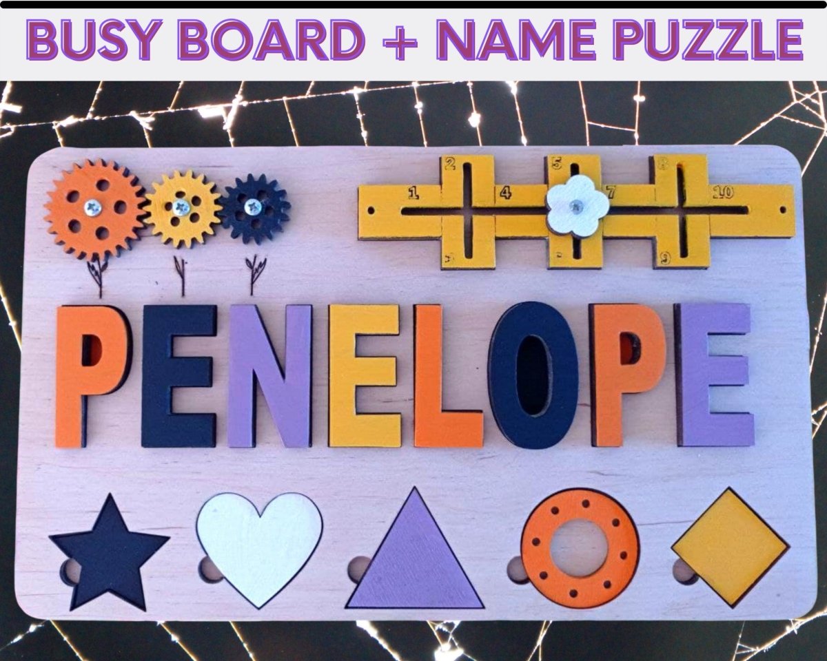 Baby first Halloween spirit gift idea, baby shower party, wooden kids personalized custom name puzzle, toddler boy girl
