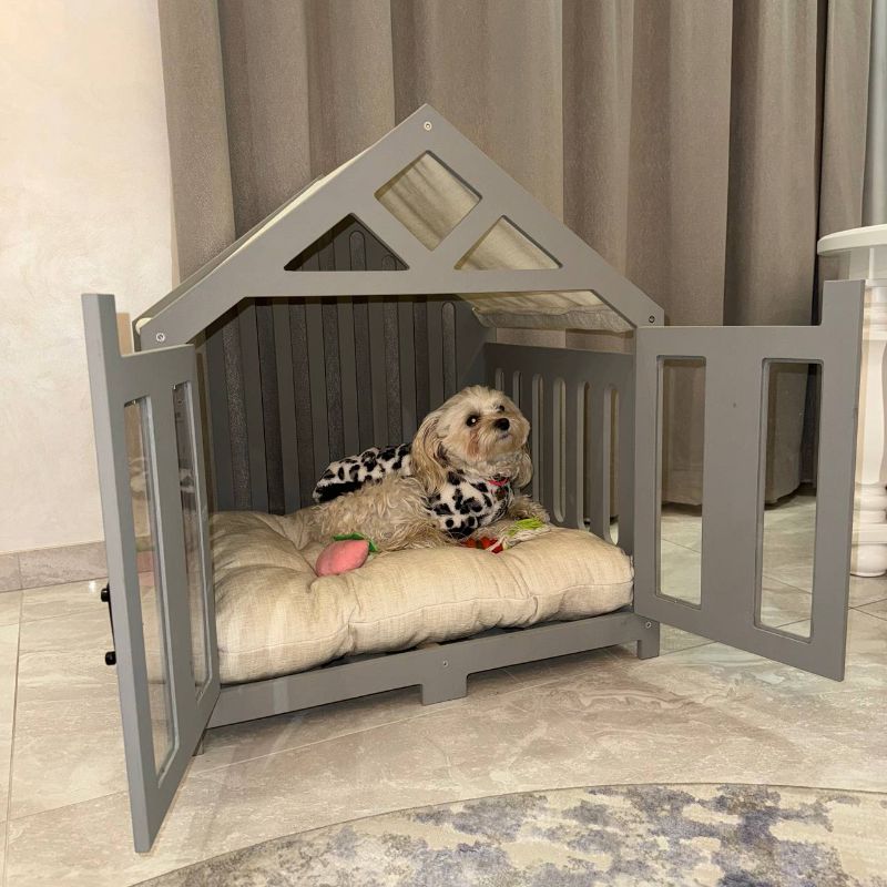 Dog bed cat bed, pet house furniture, wood kennel crate, small medium XL indoor pillow, unique modern cage puppy gift, sleeping place cushion