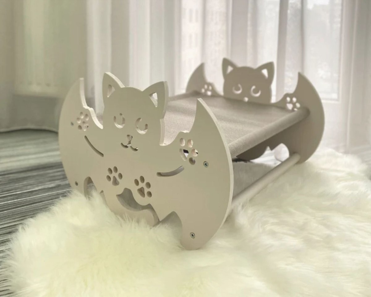 Modern Cute Wood Pet Furniture Dog Bed Hammock Stand Unique Cat Lover Gift Large Small Animals Sofa Black White Gray Beige