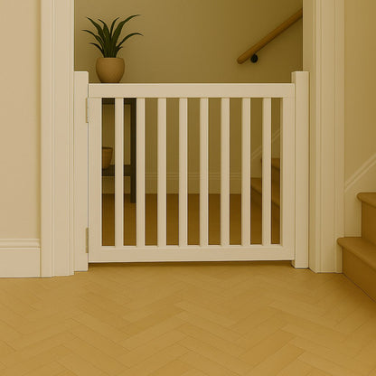 Modern Baby Pet Safety Gate Adjustable Wooden Barrier for Stairs and Doorways.