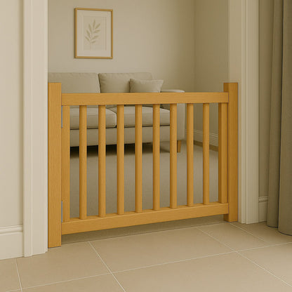 Modern Baby Pet Safety Gate Adjustable Wooden Barrier for Stairs and Doorways.
