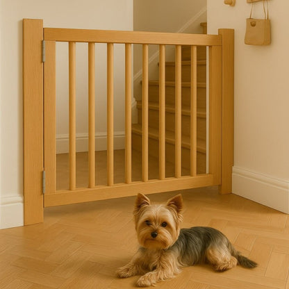 Modern Baby Pet Safety Gate Adjustable Wooden Barrier for Stairs and Doorways.