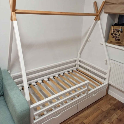 Platform Crib Baby, Toddler and Kids Montessori Floor Bed, full and twin size with rails, natural wood