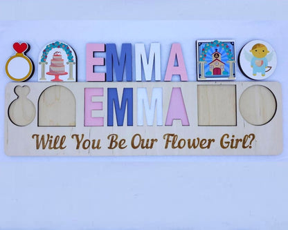 Ring Bearer Gift Flower Girl Proposal Page Boy Name Puzzle Personalized Wedding Party Kid Toddler Unique Idea White Blue Pink