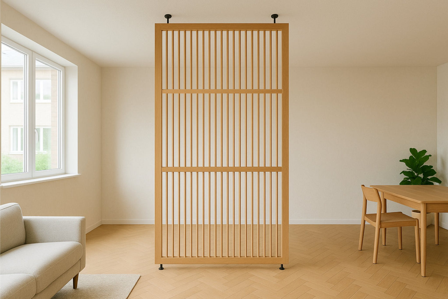 freestanding wooden partition with stable base supports