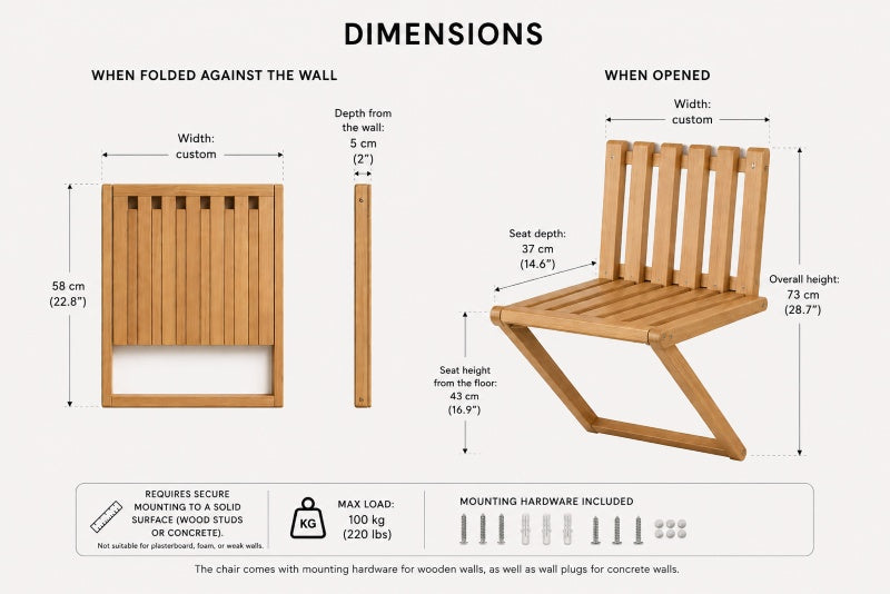 Wall Mounted Folding Chair for Entryway – Wooden Space Saving Seat