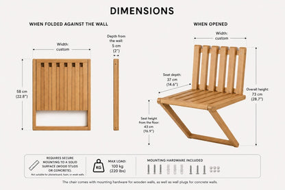 Wall Mounted Folding Chair for Entryway – Wooden Space Saving Seat
