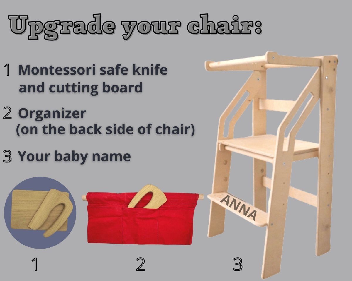 Toddler Chair, Learning Montessori Tower, Foldable Kitchen Baby Furniture, Wooden Kids Waldorf Adjustable Step Stool