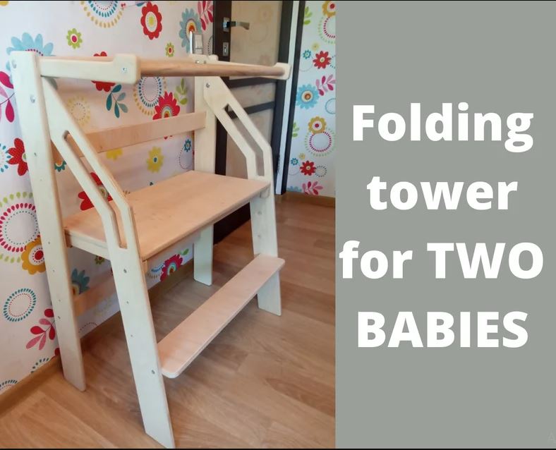 Twins Toddler Chair Double Learning Montessori Tower Foldable Kitchen Baby Furniture Wooden Kids Step Stool Observation Tower