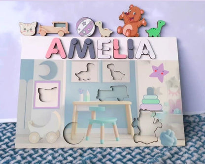 Unique Girl Gift Baptism 1 3 Goddaughter Granddaughter Niece Personalized Toddler Name Puzzle Baby Busy Board Pink White
