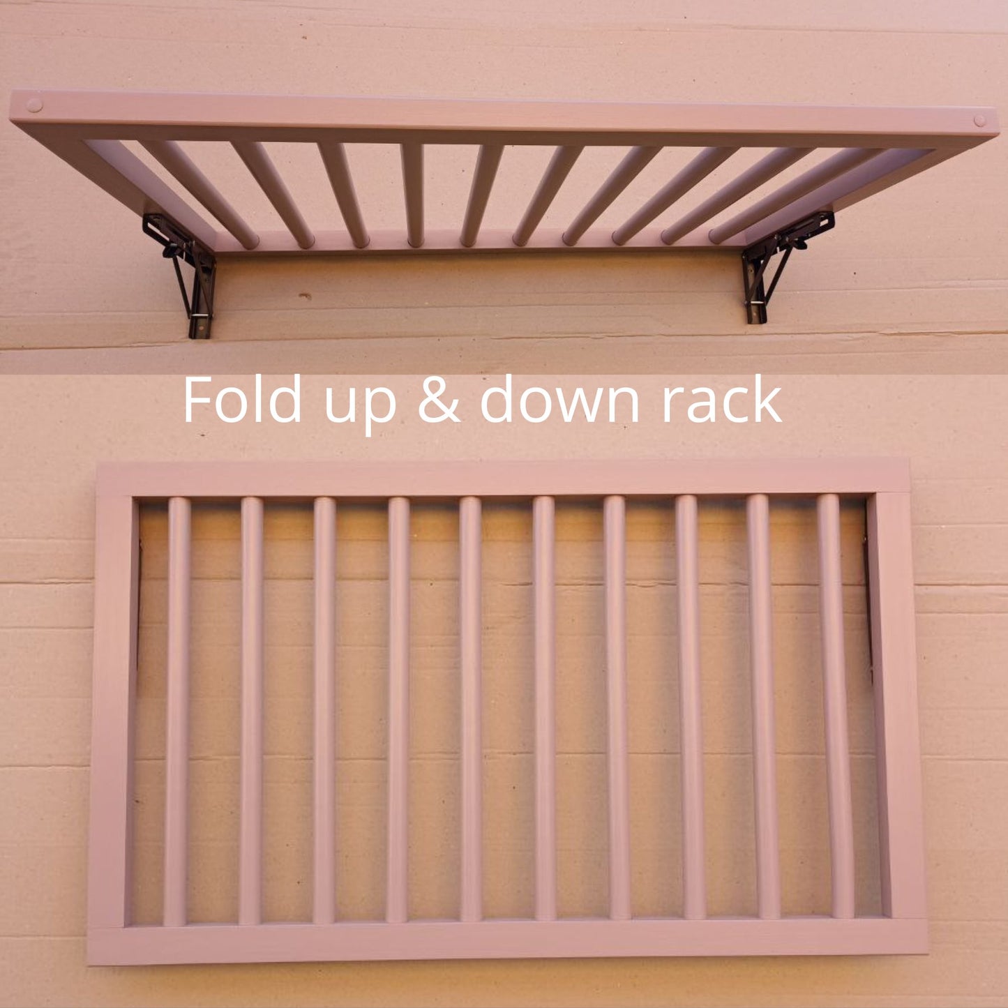 minimalist wood drying rack open position pink