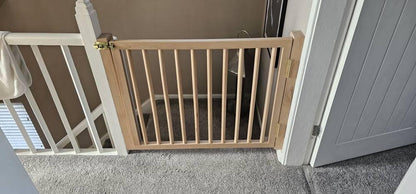 baby gate for stairs with vertical wooden slats