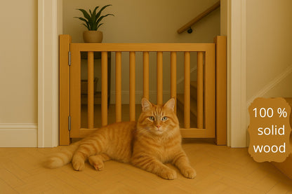 minimalist natural wood baby gate matching interior style