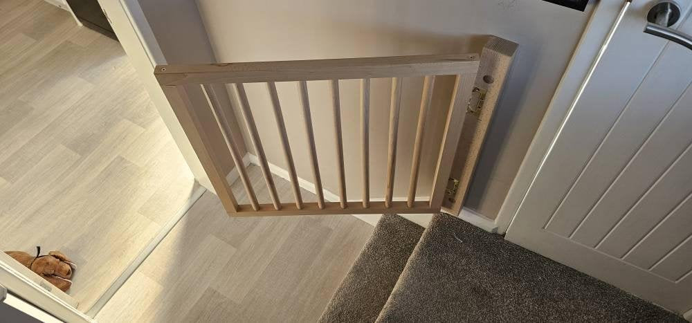 natural beech wood baby and pet gate close up
